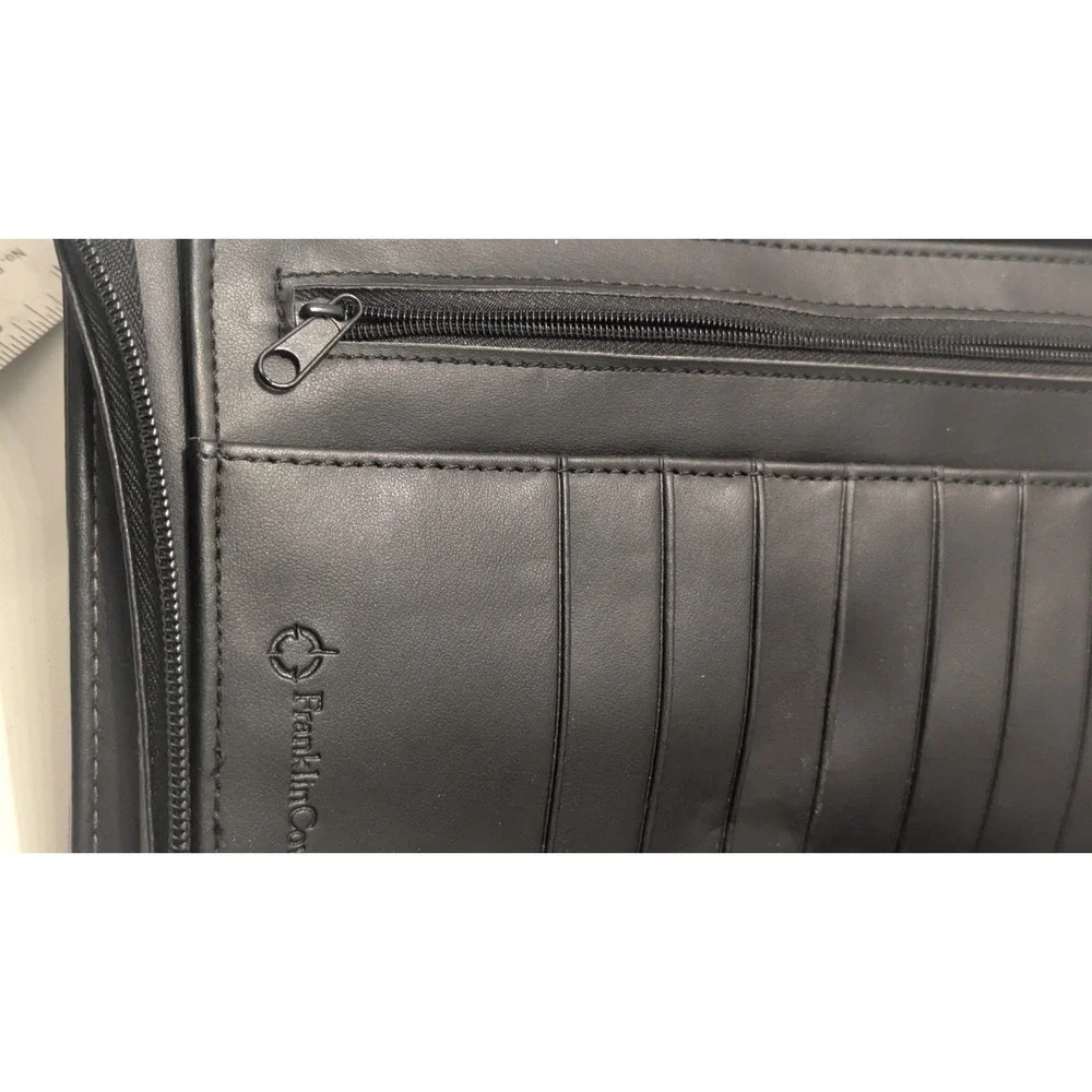 Franklin Covey Planner Binder w/Handle Vintage 7 Ring Black Leather Zip Around